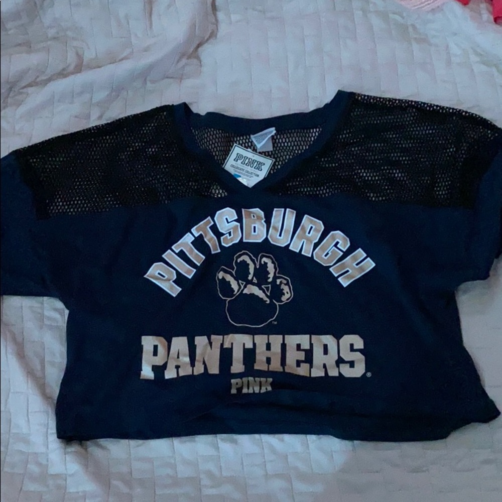 Blue college crop top